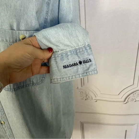 Vintage 90s Hard Rock Cafe Niagara Falls Button Down Long Sleeve Denim Shirt Sm - Picture 3 of 10